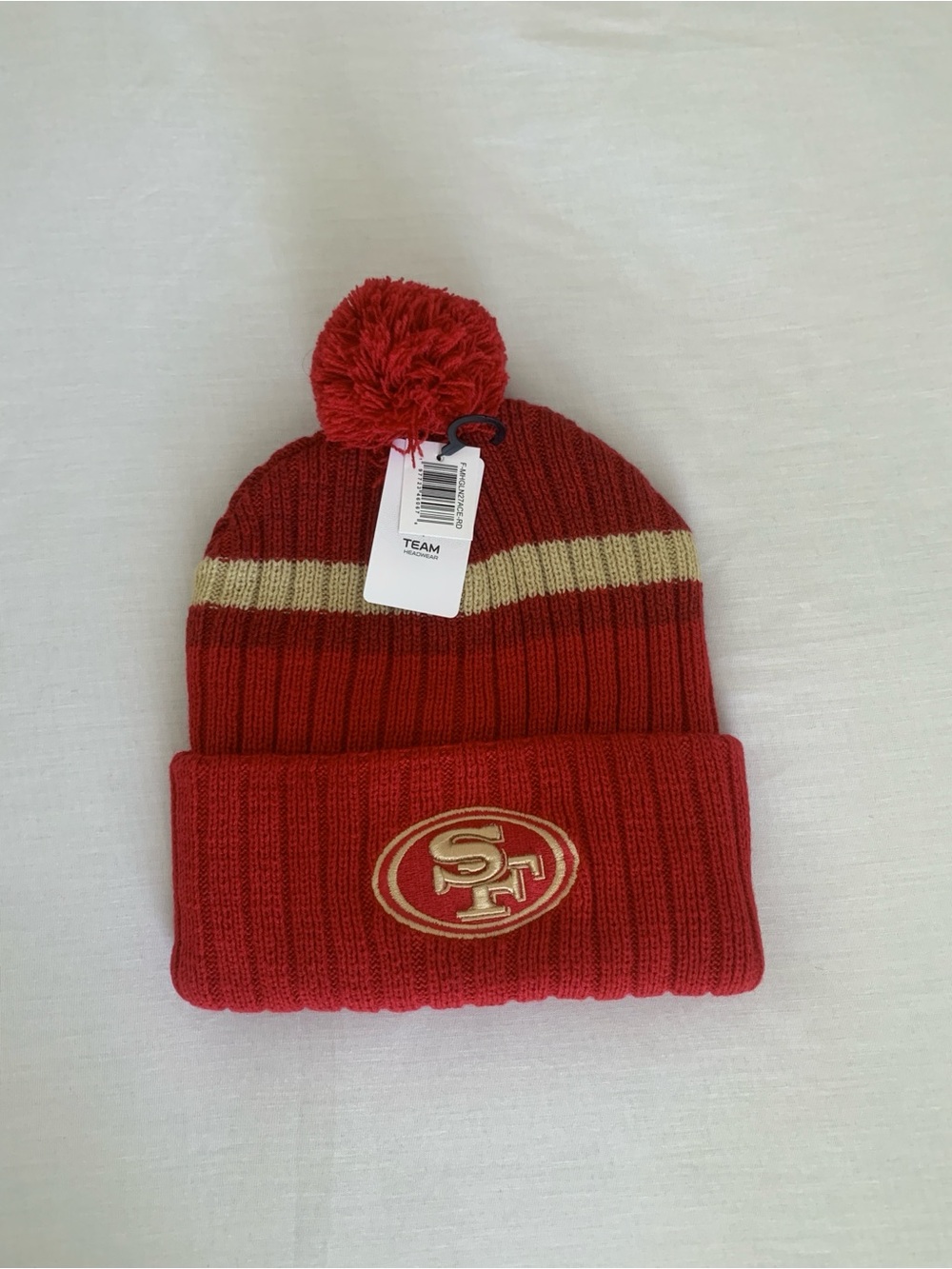 NFL Team Apparel San Francisco 49ers Beanie Hat Red Knit Pom Pom Winter Cap NWT